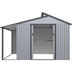 Avis Habitat Et Jardin Abri de jardin métal avec pergola Madras - 9.12 m² - 355 x 257 x 237 cm - Gris