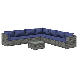 vidaXL Salon de jardin 8 pcs avec coussins résine tressée gris