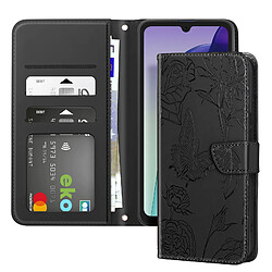 Avizar Étui pour Xiaomi Redmi 14C Portefeuille Fleur Papillon avec Dragonne Noir