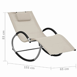 Helloshop26 Transat chaise longue bain de soleil lit de jardin terrasse meuble d'extérieur avec oreiller crème textilène 02_0012556 pas cher