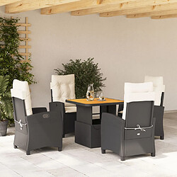 vidaXL Ensemble à manger de jardin coussins 5pcs Noir Résine tressée