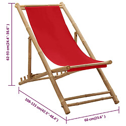 vidaXL Chaise de terrasse bambou et toile rouge pas cher