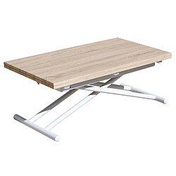 Pegane Table basse relevable rectangulaire extensible coloris chêne /pieds blanc - Longueur 100 x largeur 50-100 cm