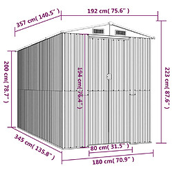 Helloshop26 Abri de jardin cabane cabanon maison de stockage remise extérieur hangar outils robuste 192 x 357 x 223 cm acier galvanisé vert 02_0022363 pas cher