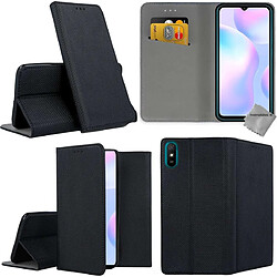 Htdmobiles Housse etui portefeuille avec coque intérieure en silicone pour Xiaomi Redmi 9A + film ecran - NOIR MAGNET