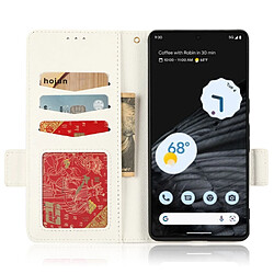 Etui en PU texture litchi, fermoir magnétique double, anti-chocs avec support pour votre Google Pixel 7 Pro 5G - blanc