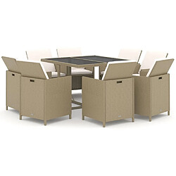 Maison Chic Ensemble à manger d'extérieur 9 pcs avec coussins,Salon de jardin,Mobilier de jardin Poly rotin Beige -GKD522610