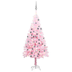 vidaXL Arbre de Noël artificiel pré-éclairé et boules rose 180 cm PVC