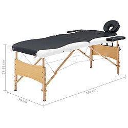 vidaXL Table de massage pliable 2 zones Bois Noir et blanc pas cher