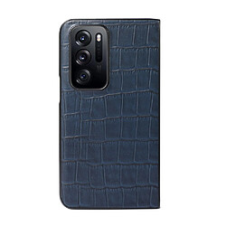 Coque en TPU + cuir véritable texture crocodile, anti-rayures, bleu pour votre Oppo Find N