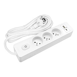 Null Multiprise SELDUR G3FU22B, 3 prises type E + interrupteur, USB A+C charge standard 12W, Blanc, câble 2m