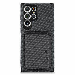 Coque en TPU anti-rayures, texture fibre de carbone, magnétique avec porte-carte noir pour votre Samsung Galaxy S22 Ultra 5G