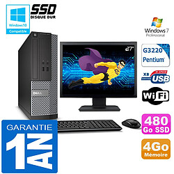 PC DELL 3020 SFF Intel G3220 Ram 4Go Disque 480 Go SSD Wifi W7 Ecran 27" - Occasion