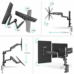 ONKRON Pied Ecran PC Double 13" - 32" Ecran, Bras Ecran PC 2 Ecran jusqu'à 8 kg Chacun - Double Bras Ecran PC VESA 75x75 - 100x100 mm/Support Deux Ecran PC Inclinable Pivotant Orientable G140-B Noir