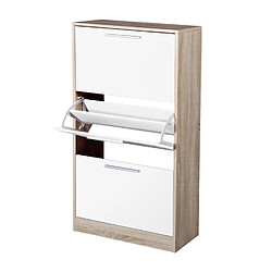 Toilinux Meuble à chaussure design bois Pratik - L. 63 x H. 117 cm - Blanc