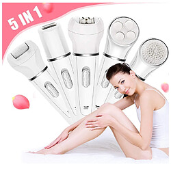 Chrono 5-en-1 Épilateur électrique Bikini Trimmer Wet and Dry Rechargeable Lady Shaver Epilator Facial Massage Tool Kit, blanc pas cher