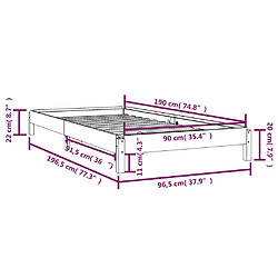 vidaXL Lit empilable sans matelas noir 90x190 cm bois de pin massif pas cher