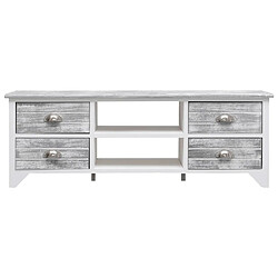 Maison Chic Meuble TV scandinave - Banc TV pour salon Blanc et gris 108x30x40 cm Bois de Paulownia solide -MN25245