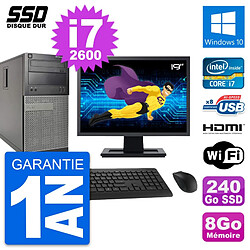 PC Tour Dell 390 MT Ecran 19" i7-2600 RAM 8Go SSD 240Go HDMI Windows 10 Wifi - Occasion