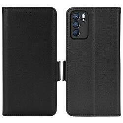 Etui en PU texture litchi, double fermeture magnétique avec support, noir pour votre Oppo Reno6 5G