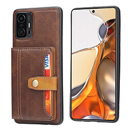 Coque en TPU + PU avec béquille et porte-cartes marron pour votre Xiaomi 11T/11T Pro