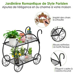 Helloshop26 Étagère à fleurs fer forgé à 2 niveaux 34 x 66 x 62,5 cm étagère pour plantes avec 4 roues décoratives pour balcon jardin cour 20_0009735