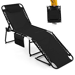 Helloshop26 Chaise longue pliante avec appuie-tête amovible dossier réglable à 4 positions acier antirouille pour camping terrasse noir 20_0008171