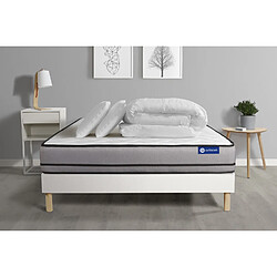 ACTISOM Pack prêt à dormir matelas ACTIMEMO 200x200cm à MÉMOIRE DE FORME 3zones de confort + sommier KIT blanc + 2 oreillers +couette