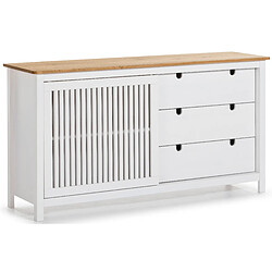 Pegane Buffet bas en pin massif décor ciré chêne et blanc, meuble de rangement - Longueur 150 x Profondeur 40 x Hauteur 80 cm