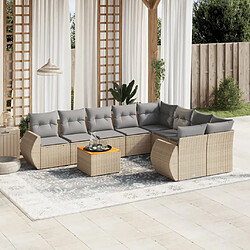 vidaXL Salon de jardin avec coussins 9 pcs beige résine tressée