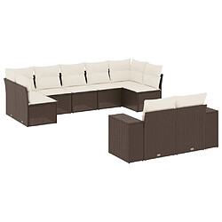 vidaXL Salon de jardin avec coussins 9 pcs marron résine tressée