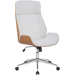 Decoshop26 Fauteuil de bureau dossier haut avec roulettes synthétique blanc et bois clair hauteur réglable BUR10459