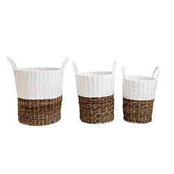 INTEMPORA Lot de 3 Paniers bicolores en jonc et papier tressés - Beige et Blanc