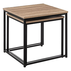 Pegane Set de 2 table carrée en MDF chêne et métal noir - Longueur 45 x Profondeur 45 x Hauteur 45 cm