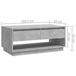 vidaXL Table basse Gris béton 102,5x55x44 cm Bois d'ingénierie pas cher