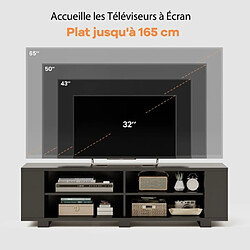 Avis Helloshop26 Meuble tv avec 6 compartiments banc tv pour tv jusqu'à 65 pouces 4 trous de gestion des câbles étagères réglables pour chambre 150 x 39 x 45 cm noir 20_0005886