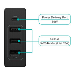 Acheter CHOETECH Chargeur Mural USB C 60W Power Delivery, 4 Ports Chargeur USB Secteur