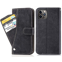 Etui en PU texture rétro, anti-rayures avec support et porte-cartes pour votre iPhone 12/12 Pro 6.1 pouces - noir