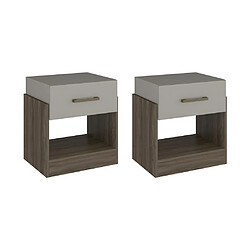 Acheter Vente-Unique Lot de 2 tables de chevet 1 tiroir et 1 niche - Coloris : Taupe et marron - BODIL II