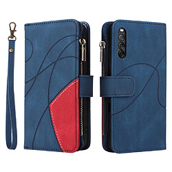 Etui en PU épissage bicolore avec support, porte-cartes et pochette zippée bleu pour votre Sony Xperia 10 III 5G/Xperia 10 III Lite