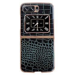 Coque en TPU + cuir véritable anti-chute, texture crocodile, nano galvanoplastie pour votre Motorola Moto Razr 2022 5G - vert nuit