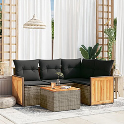 Maison Chic Salon de jardin 5 pcs avec coussins | Ensemble de Table et chaises | Mobilier d'Extérieur gris résine tressée -GKD88042