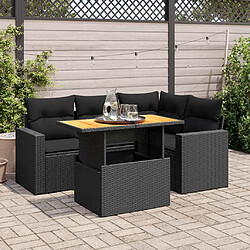 vidaXL Salon de jardin 5 pcs avec coussins noir résine tressée