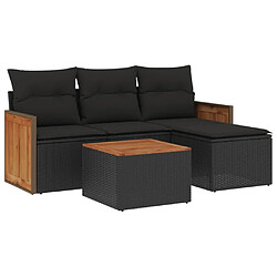 vidaXL Salon de jardin 5 pcs avec coussins noir résine tressée