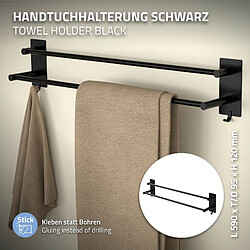 ML-Design Porte-serviettes sans percer 59cm noir avec 2 barres et 2 crochets salle de bain