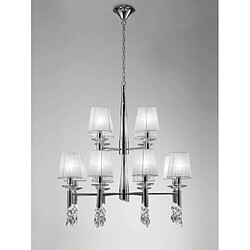 Luminaire Center Suspension Tiffany 2 Tier 12+12 Ampoules E14+G9, chrome poli avec Abat jour blancs & cristal transaparent