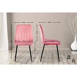 Decoshop26 Lot de 4 chaises de salle à manger coutures décoratives verticales assise en tissu velours rose pieds en métal noir 10_0001866