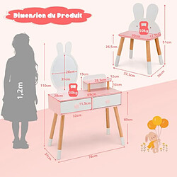 Acheter Helloshop26 Coiffeuse enfant avec chaise et miroir en forme lapin table de maquillage 2 tiroirs et étagère en bois blanc 20_0008322