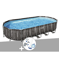 Kit piscine tubulaire ovale Bestway Power Steel décor bois 7,32 x 3,66 x 1,22 m + Kit d'entretien Deluxe