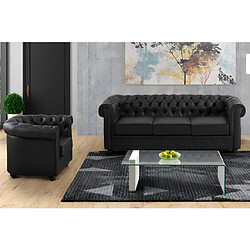 Vente-Unique Canapé 3 places et fauteuil CHESTERFIELD - Simili Noir